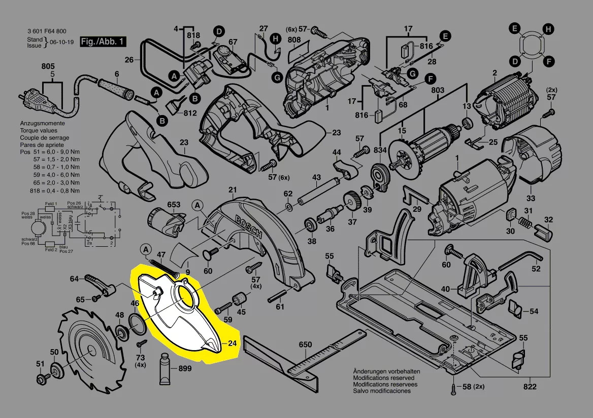 capot protection pendulaire scie circulaire réf. 1 605 510 337